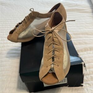 Capezio Tan Lace-Up Peep Toe Heels